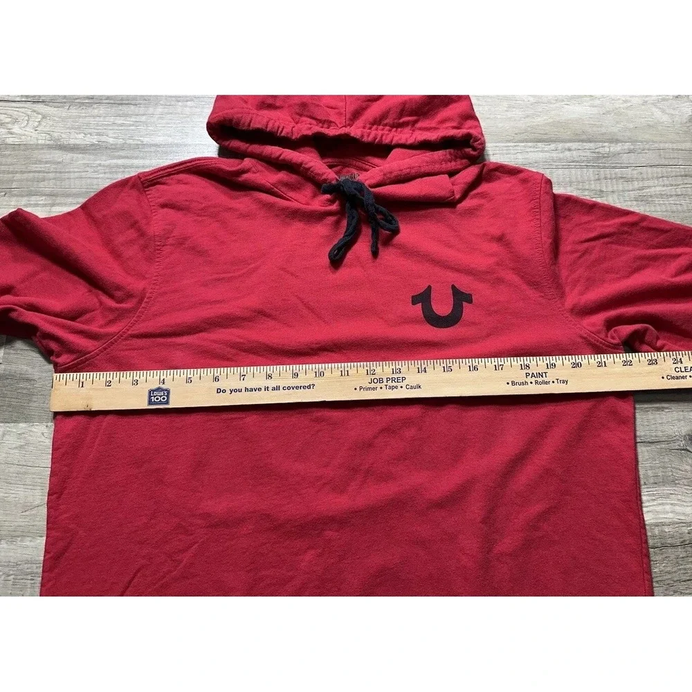 True Religion‎ Mens Size L Long Sleeve Hooded Pullover Shirt Red Lightweight